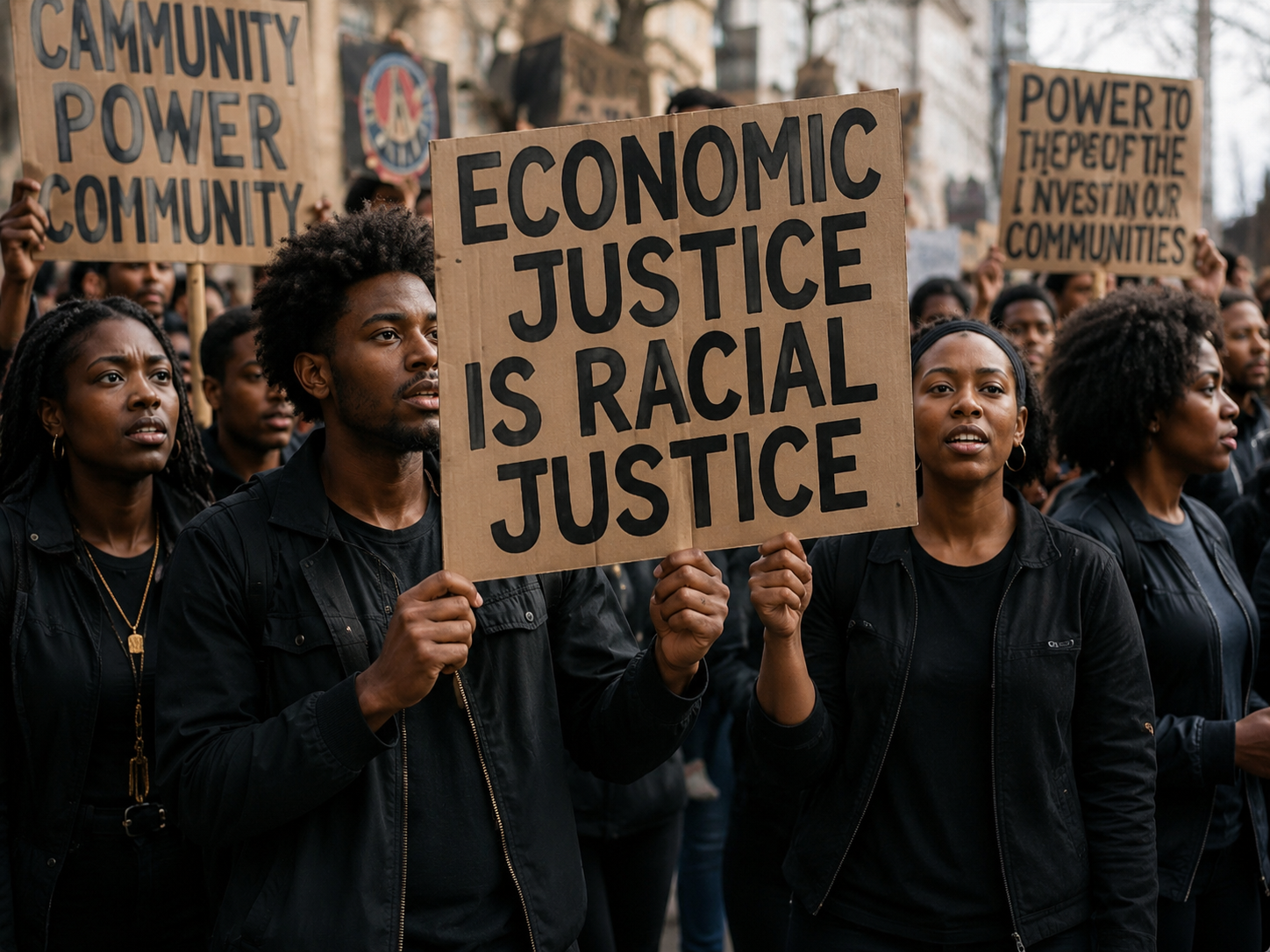 Community members marching for economic justice