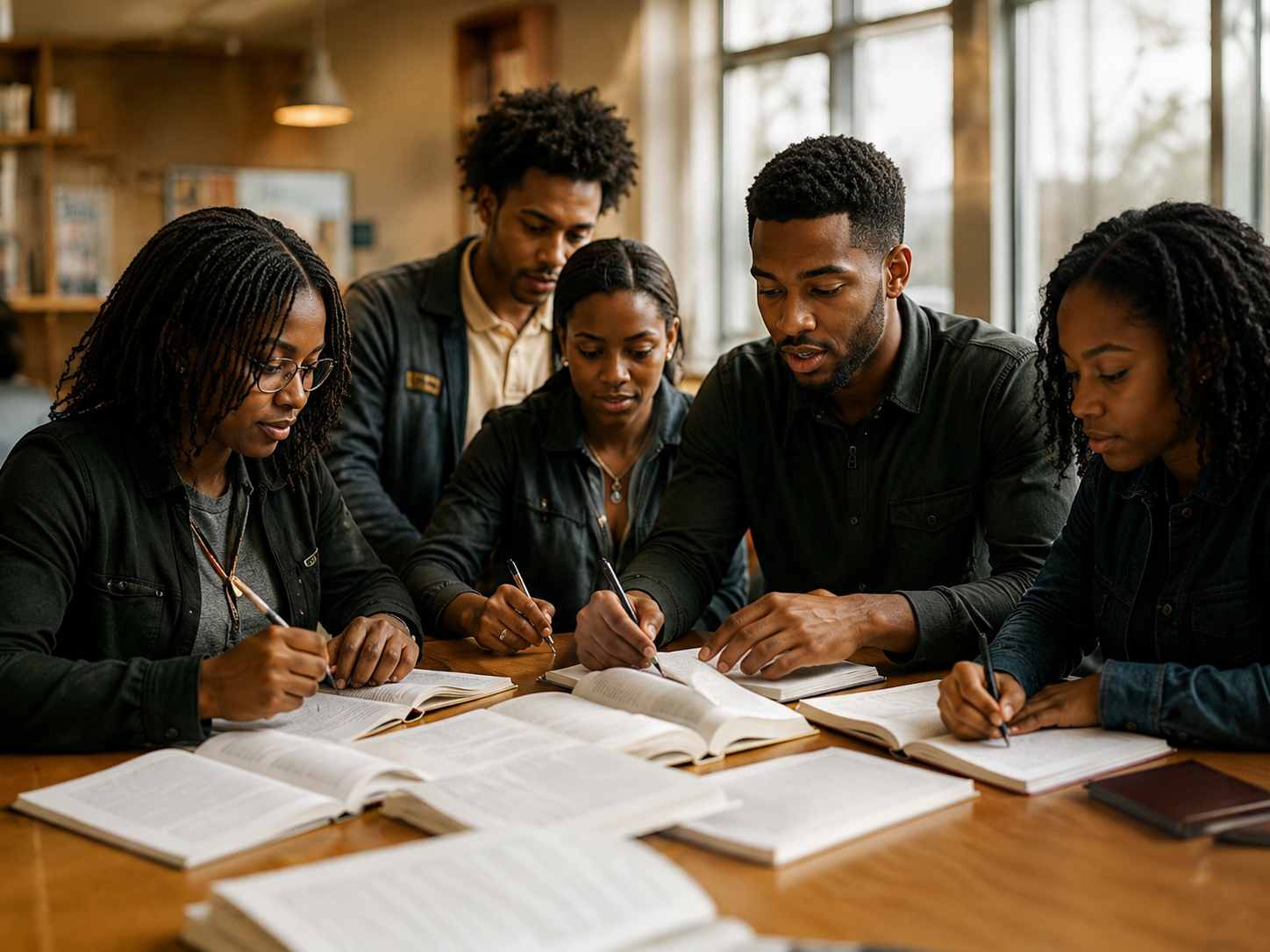 Community members studying together